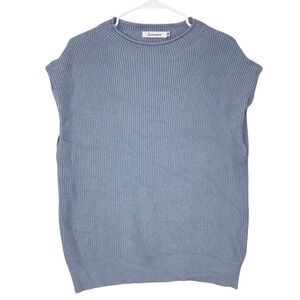 ANRABESS Women's Blue Knit Ribbed Sweater Vest Size M Sleeveless Pullover